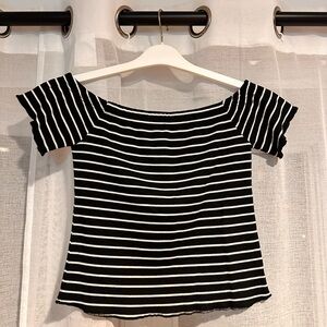 Black and White Striped Off-Shoulder Top